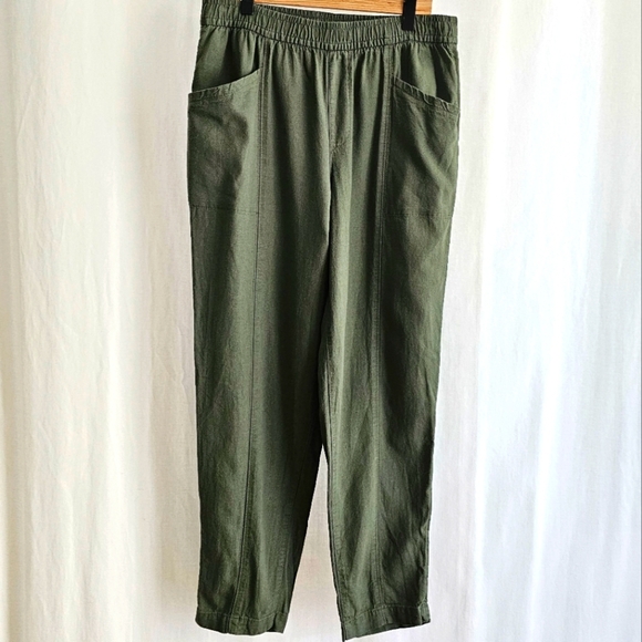 Old Navy Womens Linen Blend Ankle Pants - Olive Green - Picture 3 of 16